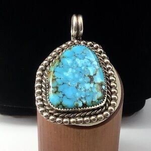 Sterling Silver Native American Turquoise Pendant Vintage Signed 24.5 Gms 2.25”
